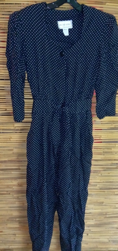 Jackie & Eric 10 Black White Polka Dot Jumpsuit